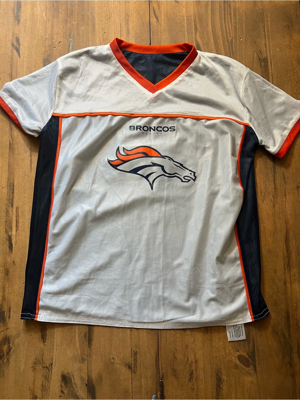 NFL Women’s Broncos V-Neck Jersey in White, Orange & Navy